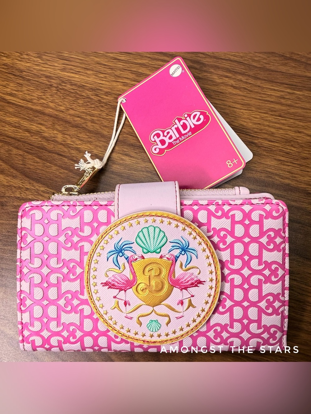 Loungefly Barbie The Movie Pink & Gold Flamingo Shell Bi-Fold Zipper Wallet
